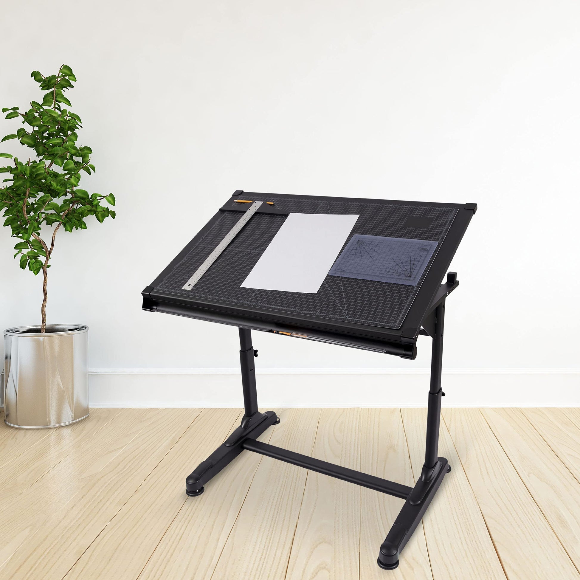 Stand Up Desk Store Adjustable Height and Angle Drafting Table Drawing Desk with Large Surface (Black Frame/Black Top, 40" W X 26" D) - WoodArtSupply