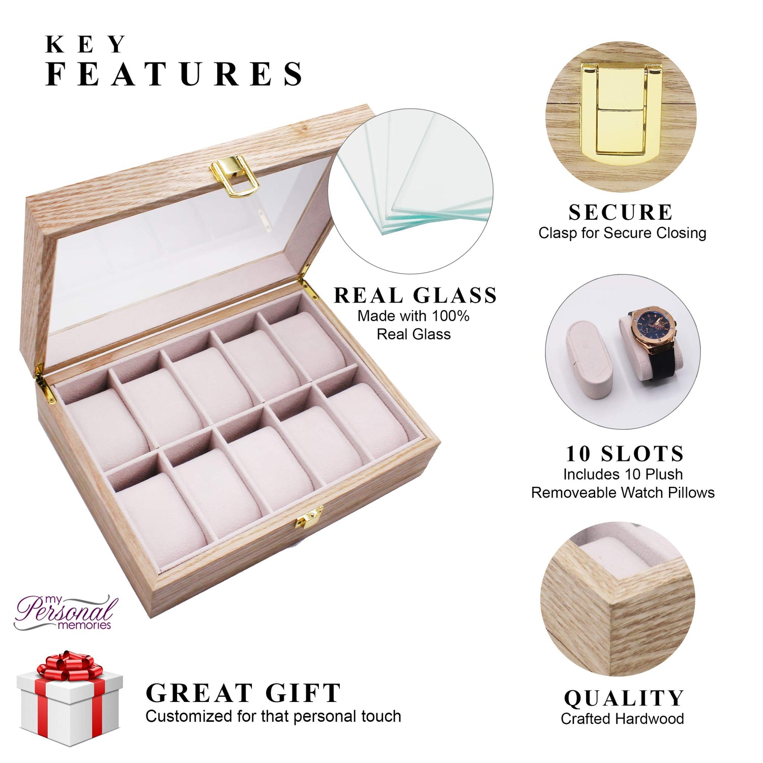 Custom Personalized Watch Storage Box Case - Name Initial - Groomsmen Fathers Day Gift - Engraved (Distressed Wood) My Personal Memories