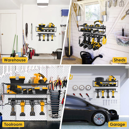 WASAIT Power Tool Organizer and Storage Rack Cordless Drill Tools Organizers Holder Garage Tool Storage Metal Wall Mounted for Handheld Power Tools