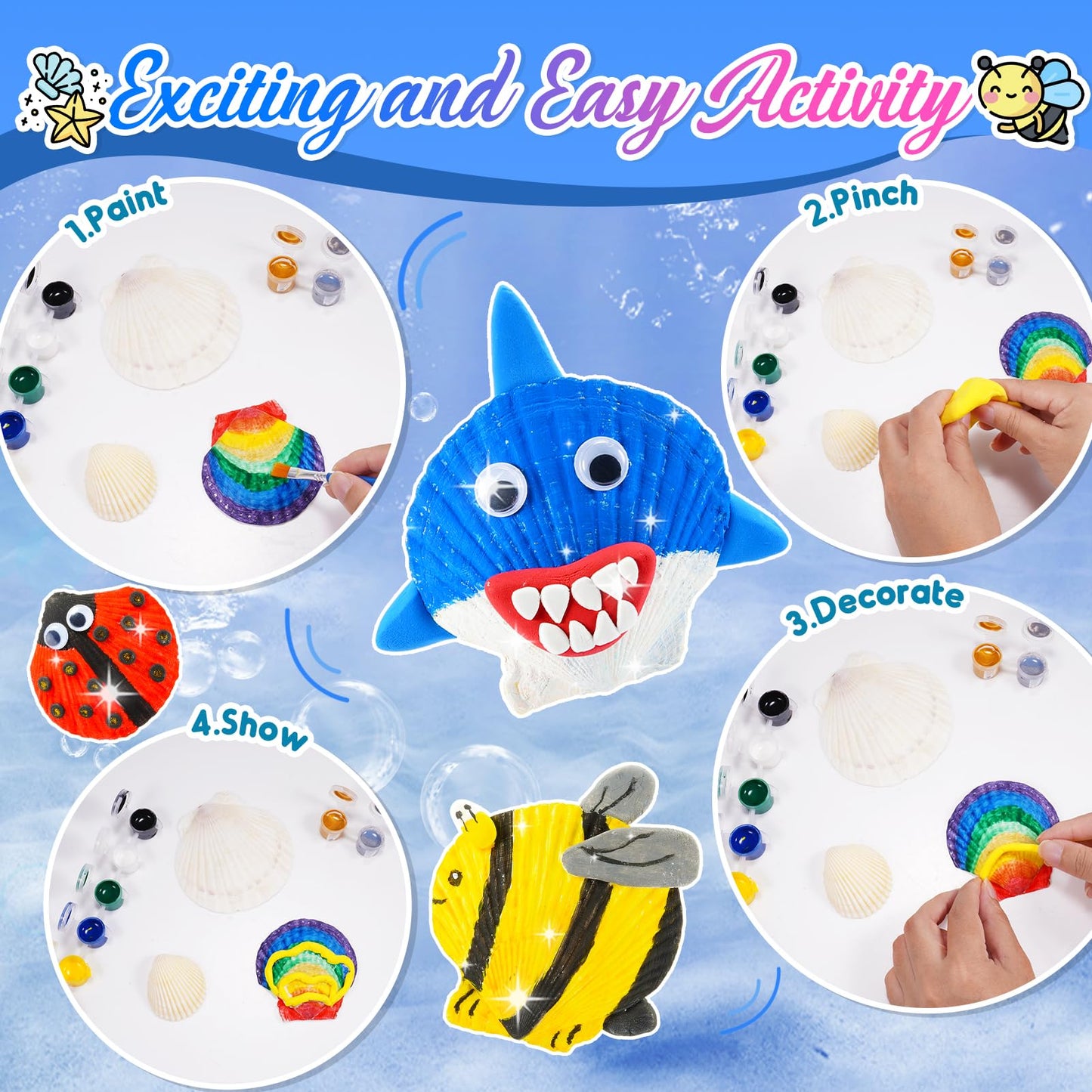 WethCorp Arts and Crafts for Kids Ages 3-9, Sea Shell Painting Kits for Kids Toys for 3 4 5 6 7 8 9 Year Old Boys Girls Kids Fun Activities Idea