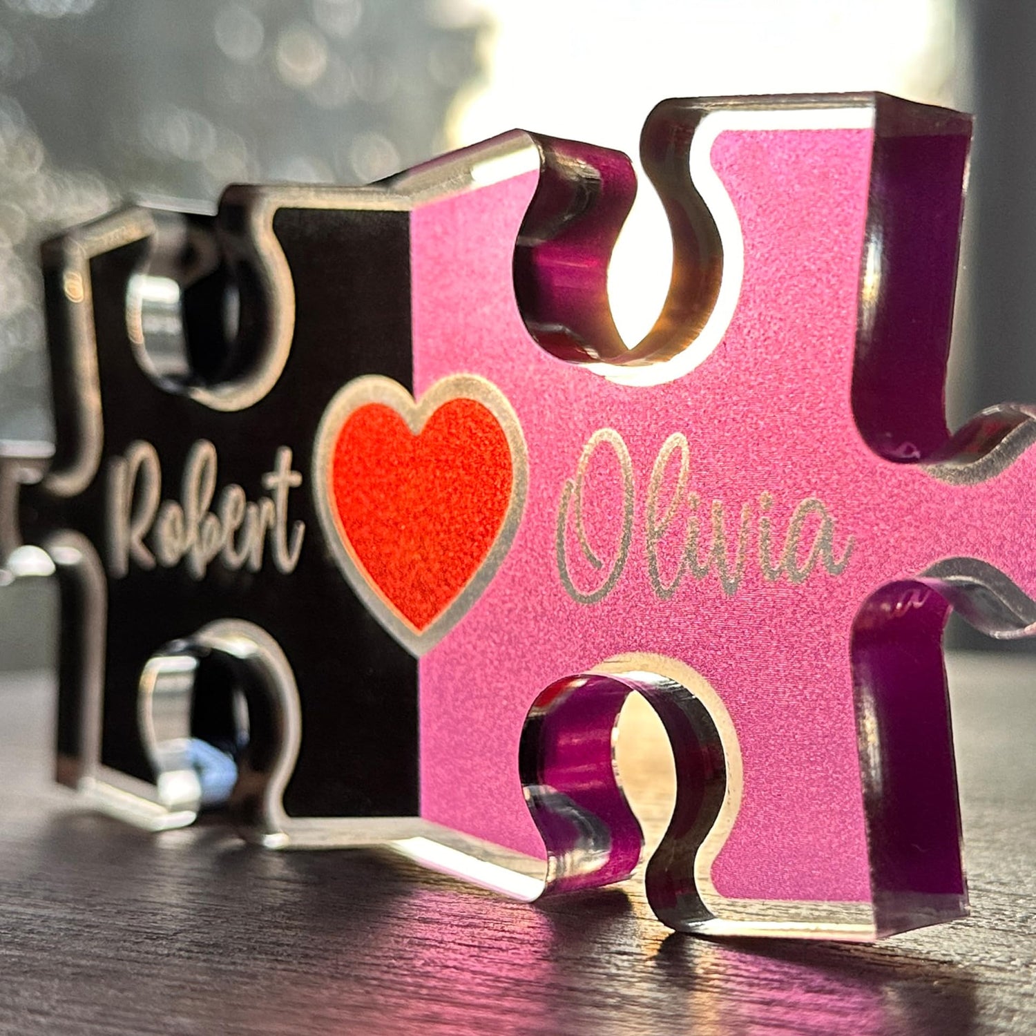 Personalized Puzzle Name Sign for Couples, Valentines Day Gifts for Her Him, 0.45in Thick Acrylic - Love Is The Piece That Holds Us Together, Amazing Items