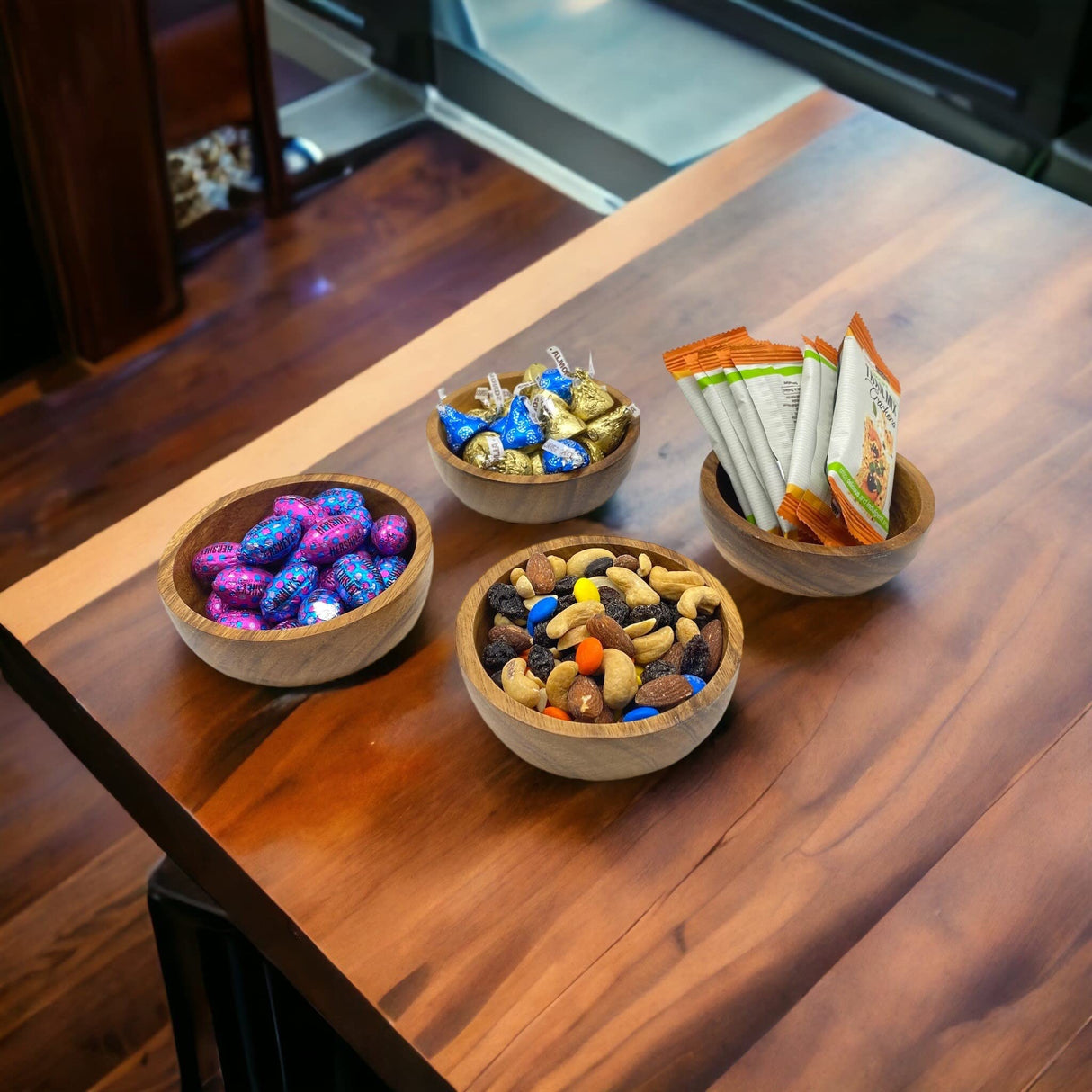 WRIGHTMART Wood Bowl Set of 4. for Food, Snack, Cereal, Nuts, Appetizer, Dips, Condiments, Chocolates, Charcuterie Cups, Decorative, Handmade of WRIGHTMART