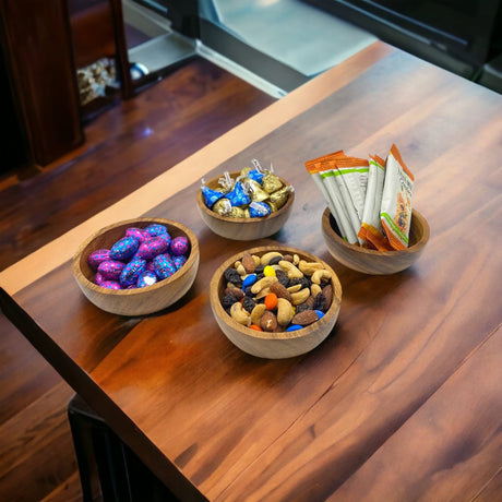 WRIGHTMART Wood Bowl Set of 4. for Food, Snack, Cereal, Nuts, Appetizer, Dips, Condiments, Chocolates, Charcuterie Cups, Decorative, Handmade of WRIGHTMART