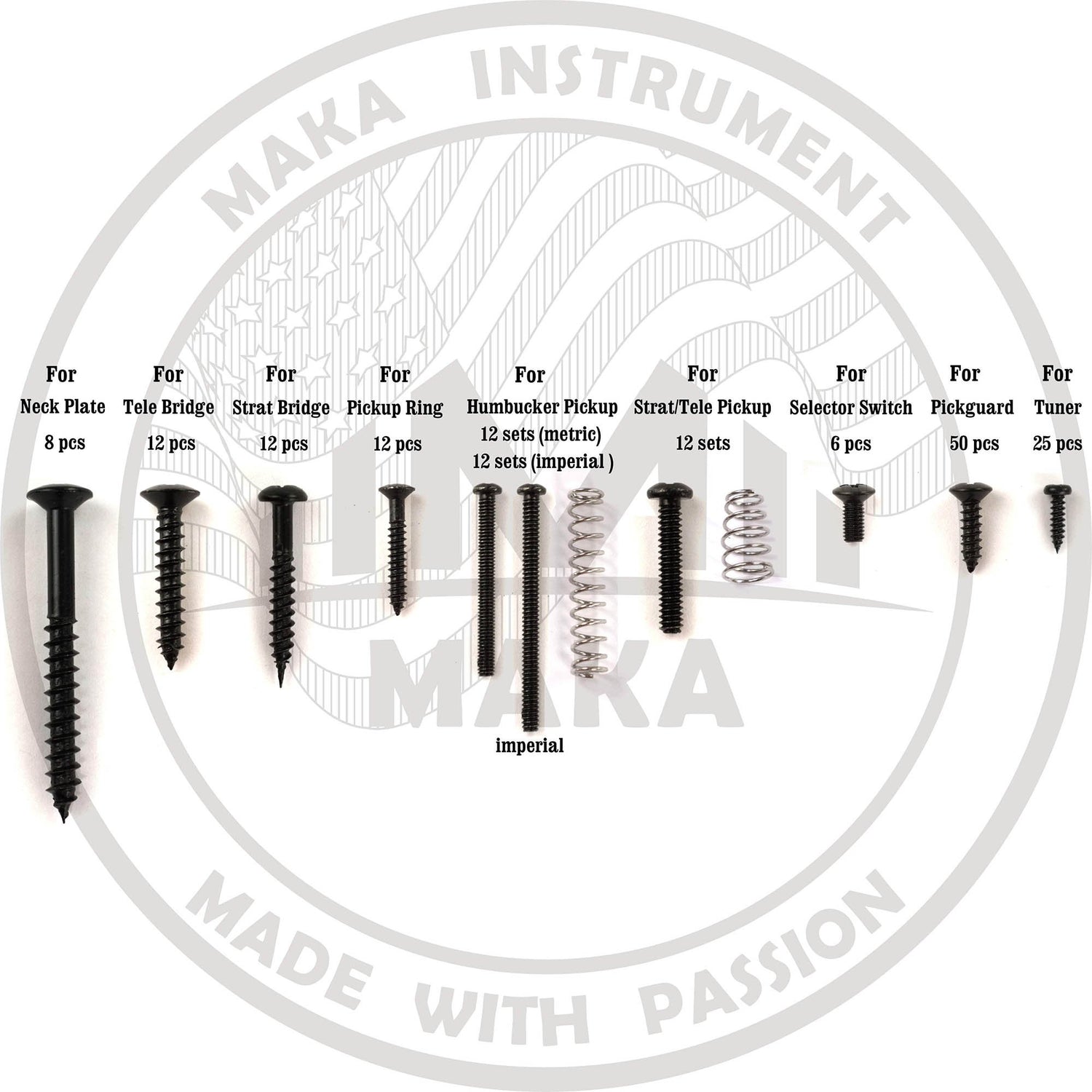 MAKA Guitar Screw Kit Assortment with Custom Acrylic Storage Box for Electric Guitar Bridge, Pickup, Pickguard, Tuner, Switch, Neck Plate, with M MAKA