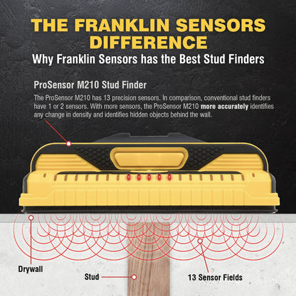 Franklin Sensors ProSensor M210 Professional Stud Finder with 13-Sensors for The Highest Accuracy Detects Wood & Metal Studs with Incredible Speed, - WoodArtSupply