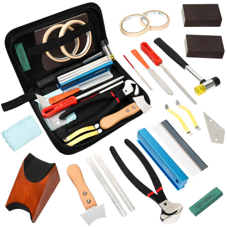 Meideal Guitar Fret Repairing Maintenance Luthier Tool Kit with Fret Puller, Fret Hammer, Fret Files, Fret Leveler, Fret Rocker, Fret Eraser, Guitar Meideal