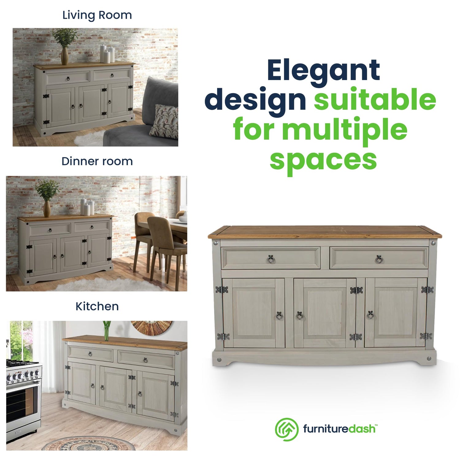 Furniture Dash Solid Wood Buffets & Sideboards 51.9" W, 16.9" D, 31.7" H - Kitchen Storage Cabinets, Bar and Liquor Cabinet, Kitchen Island with Furniture Dash