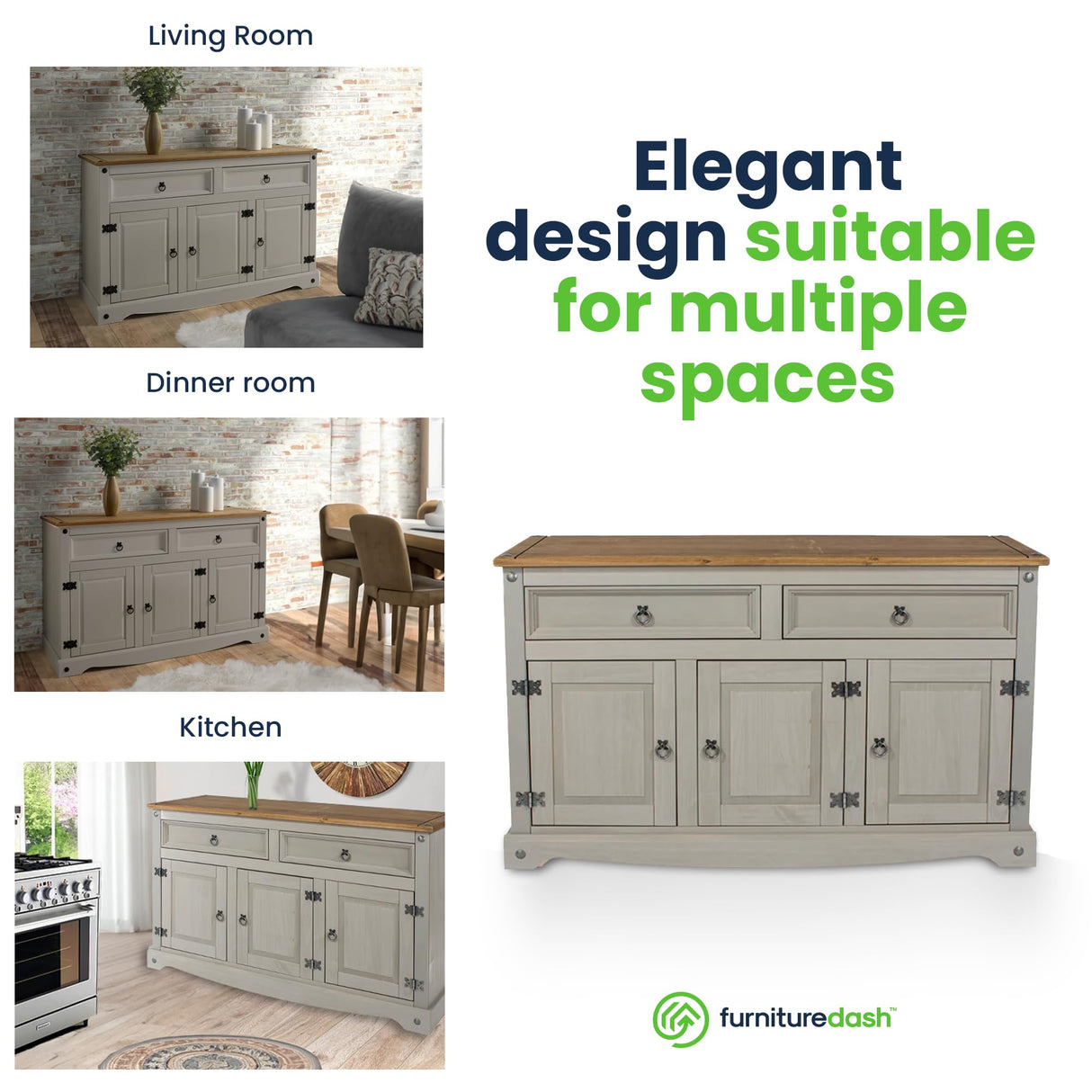 Furniture Dash Solid Wood Buffets & Sideboards 51.9" W, 16.9" D, 31.7" H - Kitchen Storage Cabinets, Bar and Liquor Cabinet, Kitchen Island with Furniture Dash