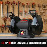 BUCKTOOL 1.5 HP 10 Inch Low Speed Bench Grinder, 1750 RPM Table Grinder with 13A Motor, High Precision Wobble-free Wheel Grinder, TDS-250 Bucktool