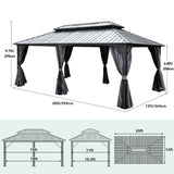 YITAHOME 12x20ft Hardtop Gazebo with Nettings and Curtains, Heavy Duty Double Roof Galvanized Steel Outdoor Combined of Vertical Stripes Roof for YITAHOME