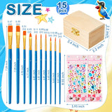 Leinuosen 15 Pcs Small Wooden Boxes with Hinged Lids 3.5 x 2.2 x 1.9 Inch Unfinished Wooden Treasure Chest Box 10 Pcs Paint Brushes with 2 Sheets Leinuosen
