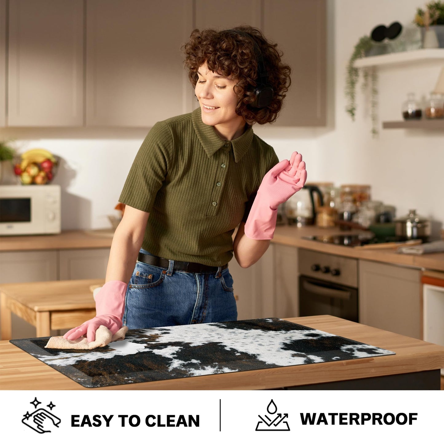 Tyrot Cowhide Kitchen Mat Cushioned Anti Fatigue - 1/2 Inch Thick Western Cow Kitchen Mats for Floor, Non Slip PVC Waterproof Standing Desk Ergonomic - WoodArtSupply