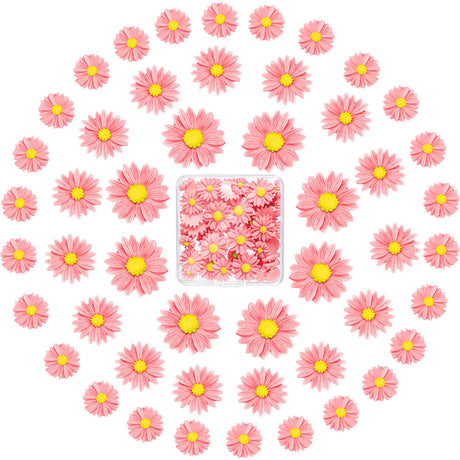 50 Pieces Flatback Resin Daisy Flowers Daisy Flower Epoxy Charms Mini Decorated Daisies Artificial with Storage Box for DIY Craft Cloth Pen Box Home Hicarer