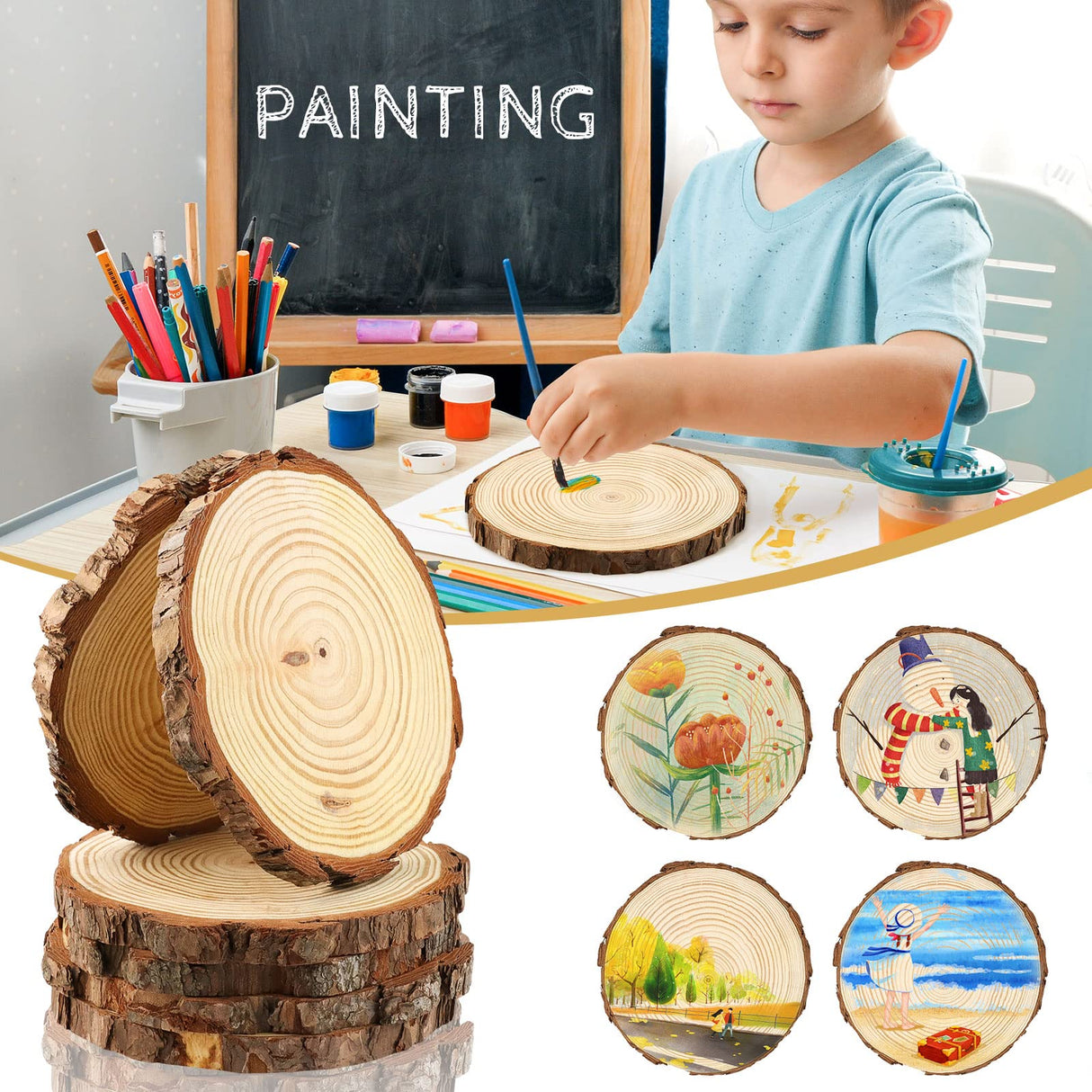FSWCCK 6 Pack Nature Unfinished Round Wood Slices, 7-8 Inches Wooden Circle, Large Wood Slabs for Weddings Centerpieces Decor and DIY Painting Crafts FSWCCK