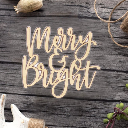 Merry and Bright Wood Craft,Unfinished Wooden Cutout Art,DIY Wood Sign, Inspirational Farmhouse Wall Plaque,Rustic Home Decor for Kitchen Living Room