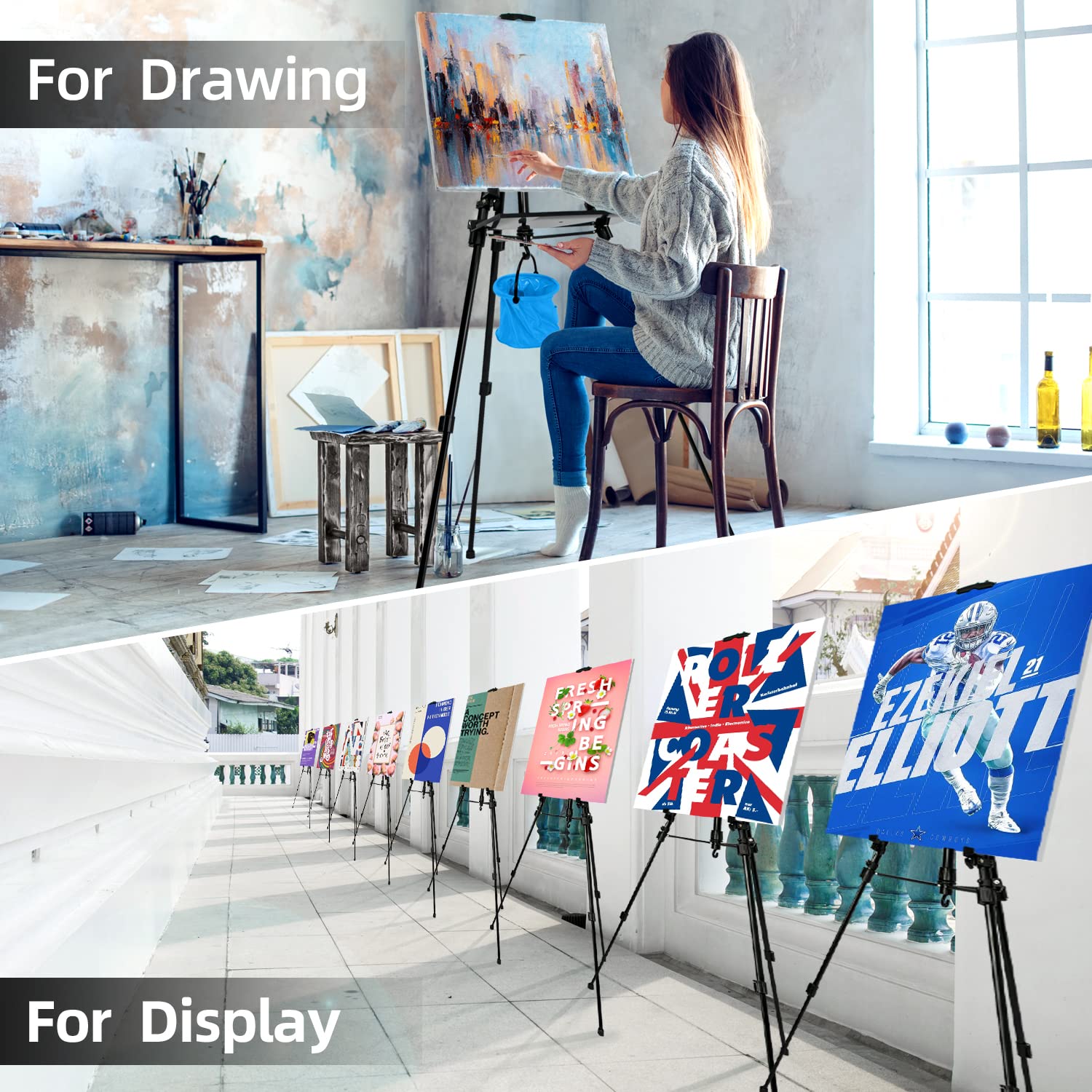 NewZeal Artist Easel Stand Painting Stand Art Easel, 20"to 61" Art Easel for Painting Canvase & Displaying, Aluminum Adjustable Height Display Tripod Newzealkids