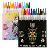 Art Owl 12 Basic Paint Pens Extra Fine Tip and 12 Acrylic Pastel Paint Markers Extra Fine Tip, Bundle for Rock Painting, Stone, Ceramic, Glass, Wood Art Owl