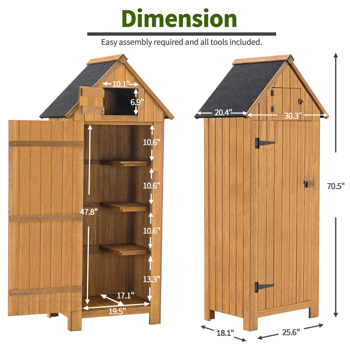 MCombo Outdoor Storage Cabinet Tool Shed Wooden Garden Shed Organizer Wooden Lockers with Fir Wood (70") 0770 (Natural) mcombo