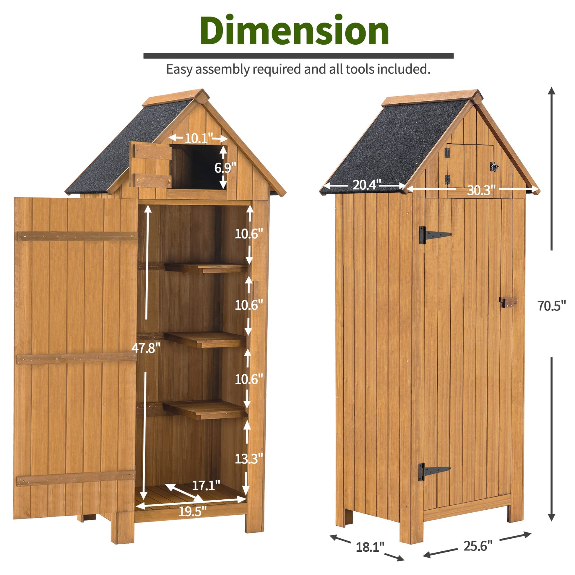 MCombo Outdoor Storage Cabinet Tool Shed Wooden Garden Shed Organizer Wooden Lockers with Fir Wood (70") 0770 (Natural) - WoodArtSupply