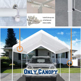TGEHAP 10'x20' Carport Replacement Top Canopy Cover White for Car Garage Top Tarp Shelter Waterproof & UV Protected w/Ball Bungees (Only Top Cover, TGEHAP