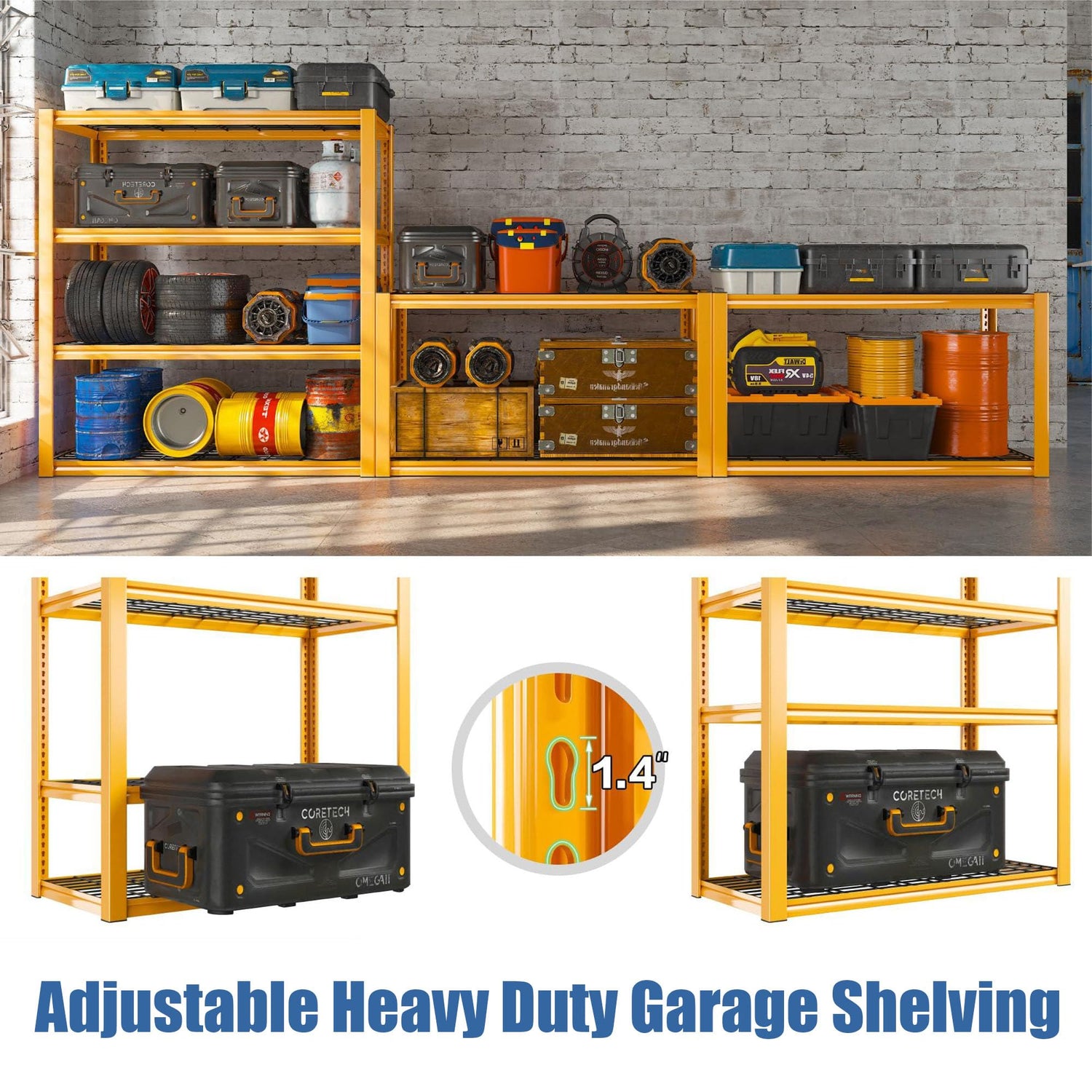 REIBII 40" W Garage Shelving Load 2200LBS Garage Storage Shelves Heavy Duty Shelving Adjustable Metal Shelving Unit for Garage Shelves Industrial REIBII