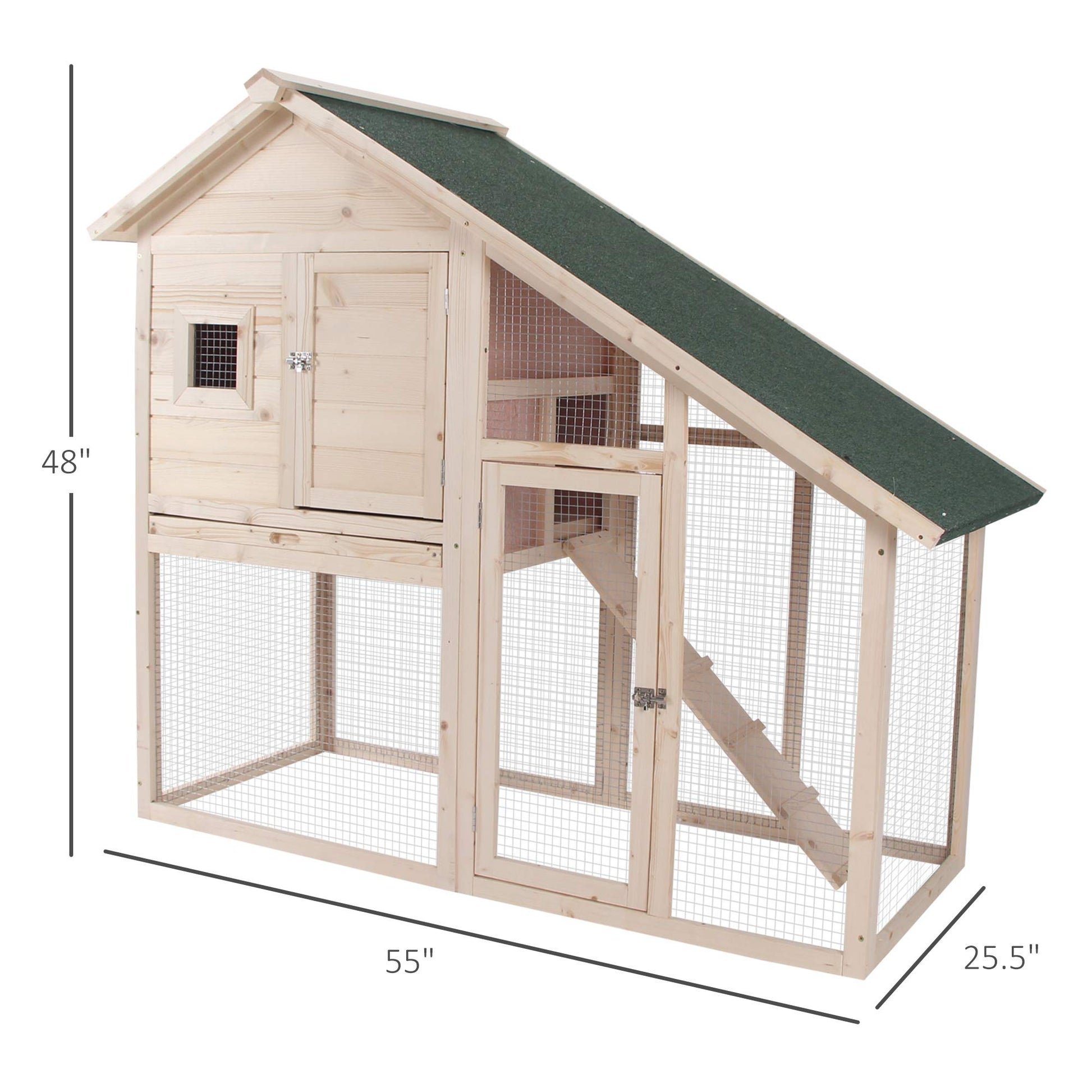 PawHut 55" L 2-Tier Wooden Rabbit Hutch Bunny Cage Small Animal House with Ramp, Waterproof Roof, Removable Tray and Outdoor Run - WoodArtSupply