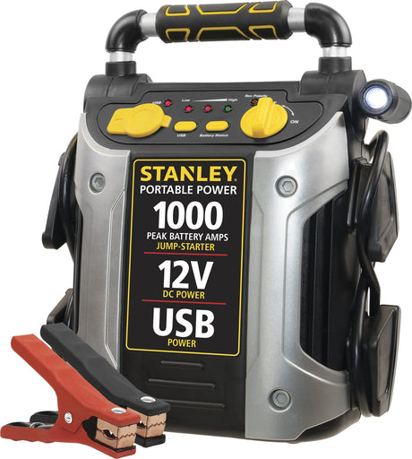 STANLEY J509 Portable Power Station Jump Starter 1000 Peak Amp Battery Booster, USB Port, Battery Clamps STANLEY