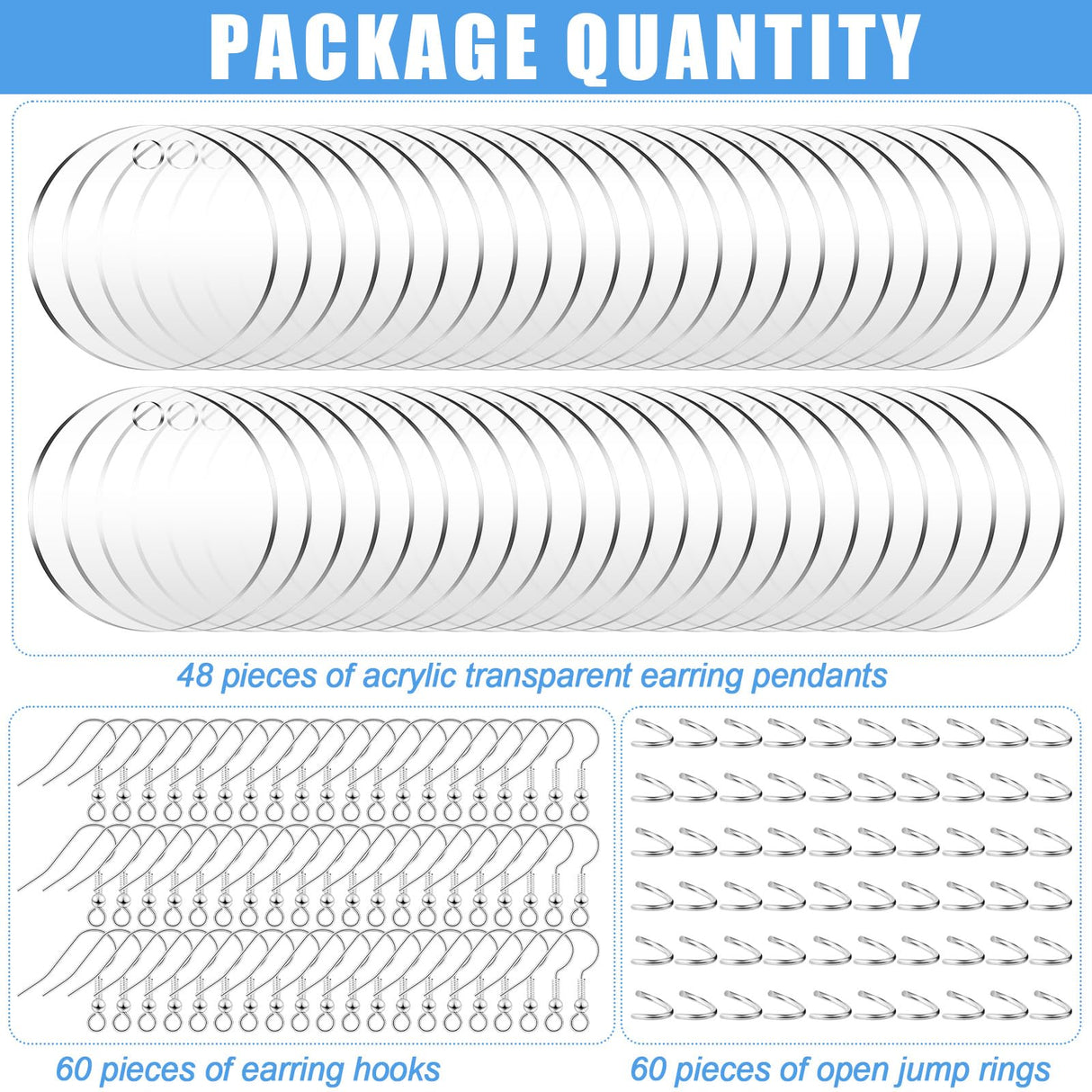 Loetere 168 Pieces Acrylic Earrings Blanks DIY Earrings Making Kit Includes Transparent Round Clear Acrylic Earring Blanks Pendants Earring Hooks and Loetere
