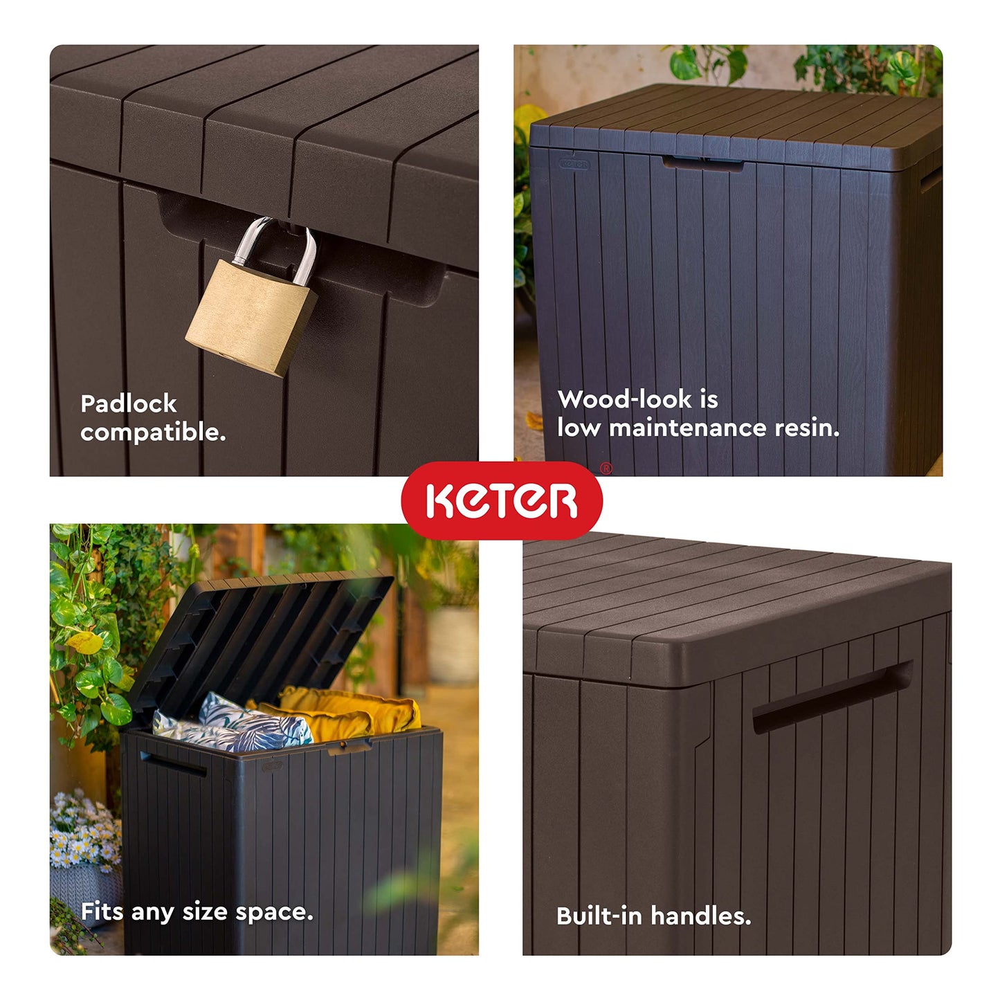Keter City 30 Gallon Resin Deck Box for Patio Furniture, Pool Accessories, and Storage for Outdoor Toys, Grey