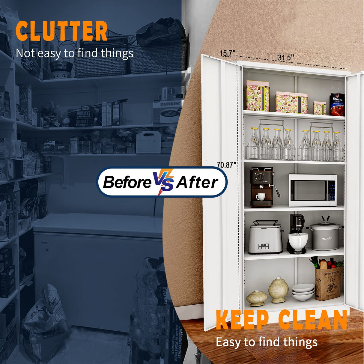 Yizosh Metal Garage Storage Cabinet with 2 Doors and 5 Adjustable Shelves - 71" Steel Lockable File Cabinet,Locking Tool Cabinets for Yizosh