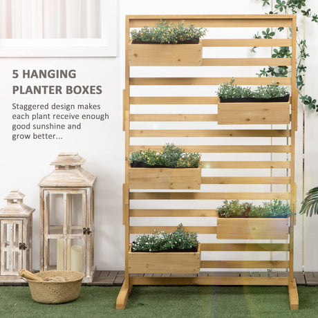 Outsunny Wooden Lattice Trellis with 5 Hanging Planter Boxes, Freestanding Flower Display Stand for Patio, Garden, Balcony, Porch Outsunny