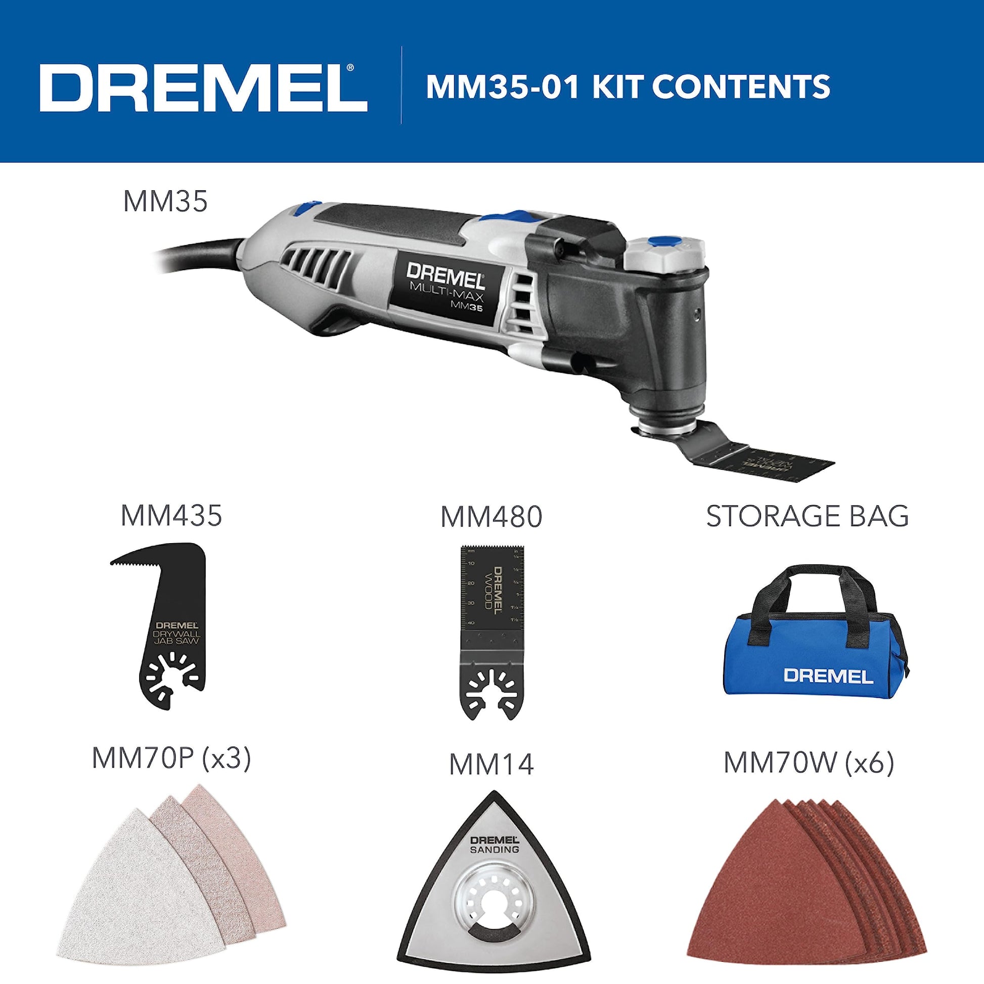 Dremel Multi-Max 3.5 Amp Oscillating Tool Kit with Tool-LESS Accessory Change- Multitool with 12 Accessories- Compact Head & Angled Body- Drywall, - WoodArtSupply