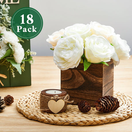 Dandat 18 Set Wood Cube Planter Box Square Wood Vase Rustic Cube Planter Box with Removable Plastic Liner Floral Foam Blocks for Centerpieces Home Dandat