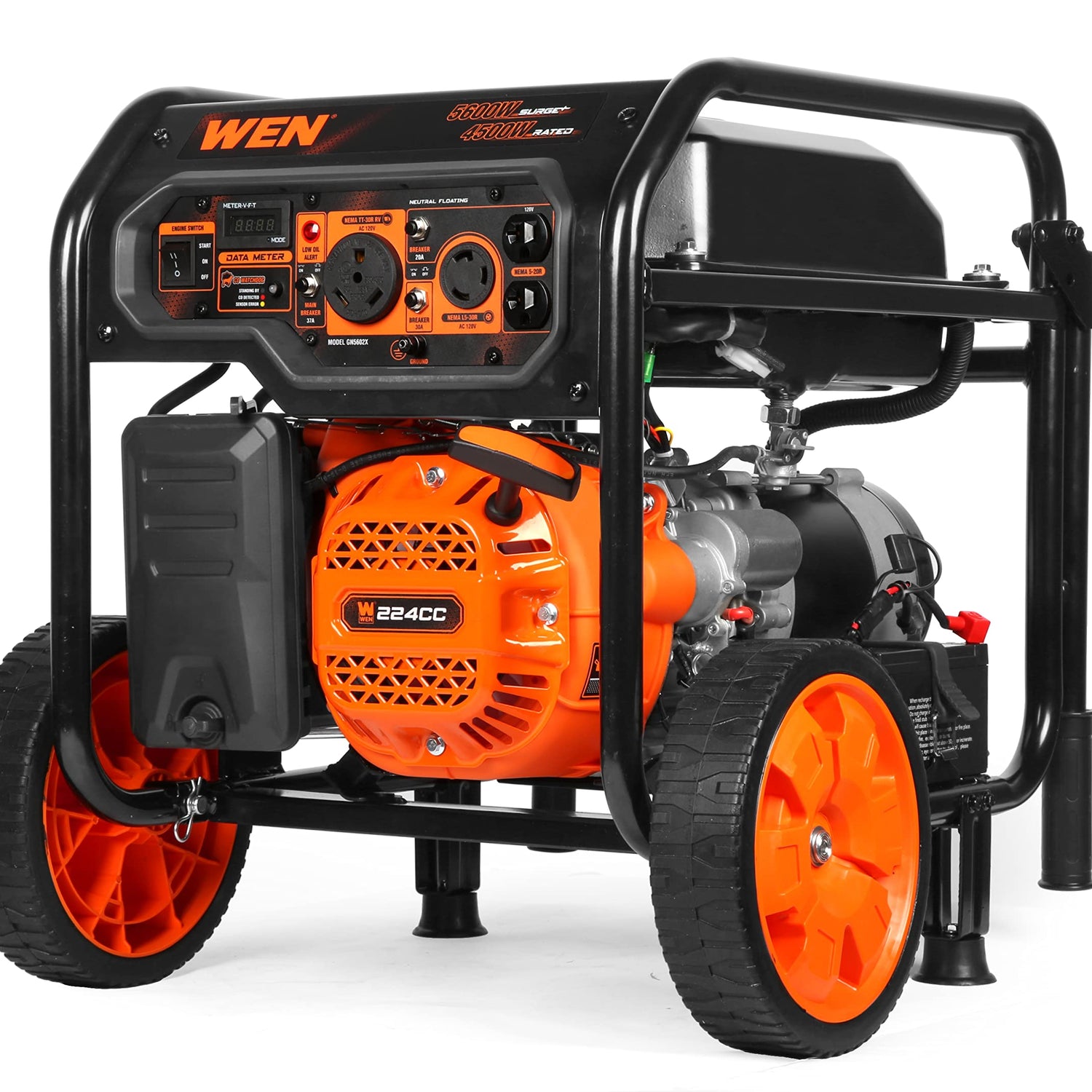 WEN 5600-Watt Portable Generator, Electric Start, 224cc, Transfer-Switch and RV-Ready with CO Shutdown Sensor (GN5602X) WEN