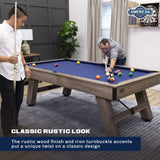 American Legend Brookdale 90” Billiard Table with Rustic Wood Finish and Navy Blue Cloth American Legend