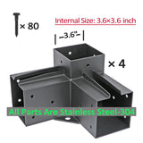 Antsky Stainless Steel 3-Way Right Angle Corner Pergola Bracket with Screws for 4x4 Inch(Actual: 3.5x3.5 Inch) Wood Beams，Pergola/Gazebo Kit (4 Pack) Antsky
