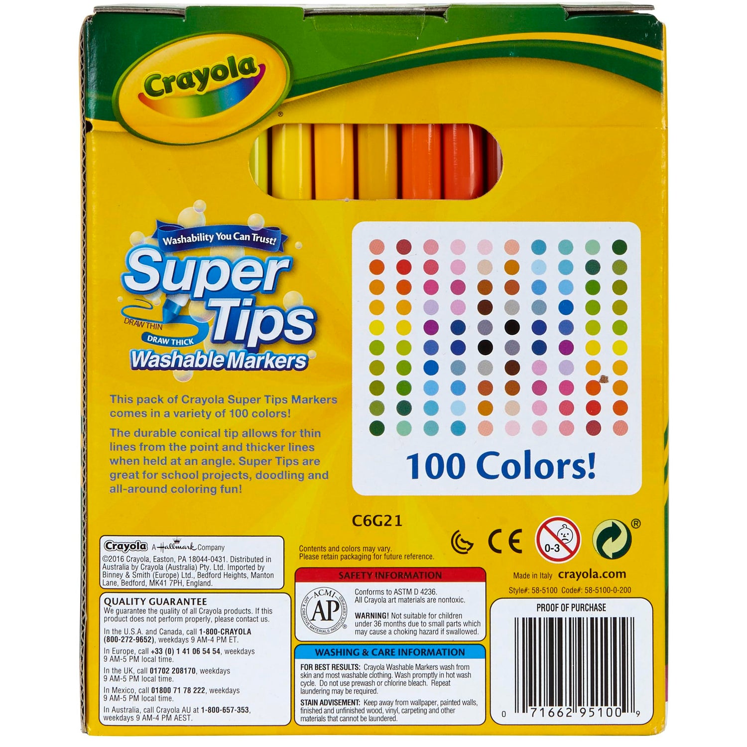 Crayola Super Tips Marker Set (100ct), Fine Point Washable Markers, Drawing Markers for Kids & Adults, Great for Thick & Thin Lines Crayola