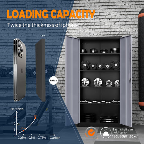 Yizosh Metal Garage Storage Cabinet with 2 Doors and 5 Adjustable Shelves - 71" Steel Lockable File Cabinet,Locking Tool Cabinets for Yizosh