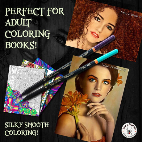 Black Widow Monarch Colored Pencils For Adult Coloring - 48 Coloring Pencils With Smooth Pigments - Best Color Pencil Set For Adult Coloring Books Black Widow