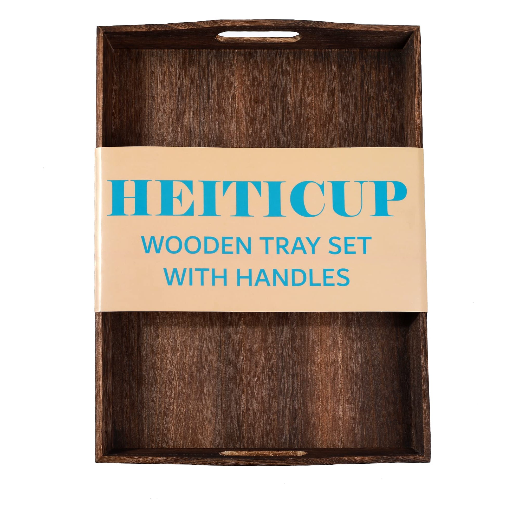 HEITICUP Wooden Serving Tray-One Piece Set of Rectangular Shape Wood Coffee Table with Cut Out Handles,Kitchen Trays for Party,Serving - WoodArtSupply