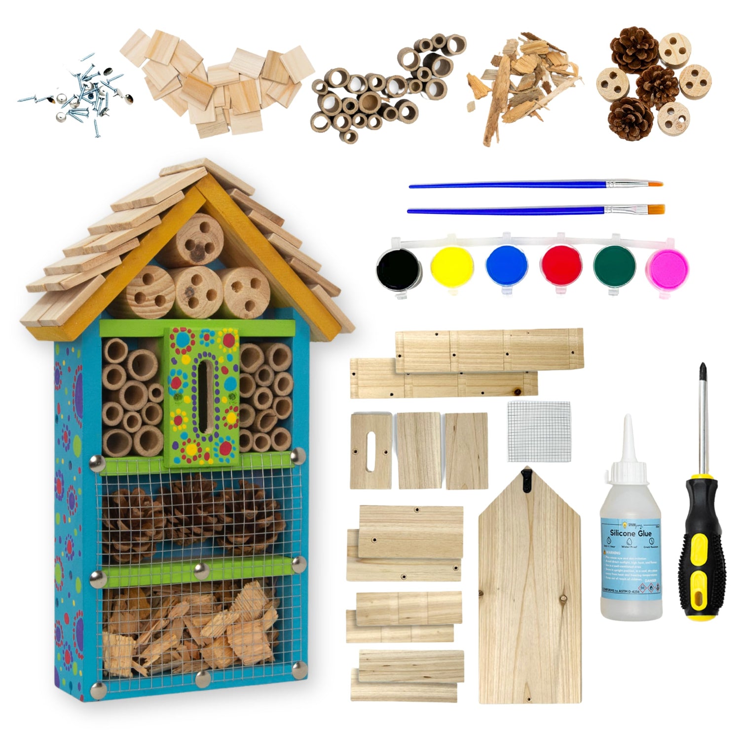 SparkJump Premium Bug Hotel Kit - DIY Solid Cedar Wood Craft Kit for Building Your Own Bee Hotel, Lady Bug House, or Mason Bee House - Educational SparkJump