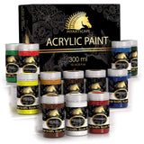 MyArtscape Acrylic Paint Set - 12 x 300ml Bottles with Miniature Paint Brushes, Set of 12 for Detail & Fine Point Painting MyArtscape