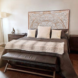 King Wood Headboard White Wash | Carved Full Headboard Only | Wooden Headboard Full Size Bed | Wall Mount Headboard King | Full Bed Headboard Panels KultureDeco