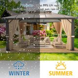 Aoxun 10'x13' Hardtop Gazebo, Aluminum Frame Permanent Pavilion with Curtains and Netting, Outdoor Polycarbonate Gazebo, Double Roof Canopy, for Aoxun