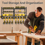 jsyonii Power Tool Organizer-4 Layers Wall Mount Garage Tool Storage Rack, 8 Drill Holder Metal Heavy Duty Tool Storage Rack, Tool Shelf with Pliers jsyonii