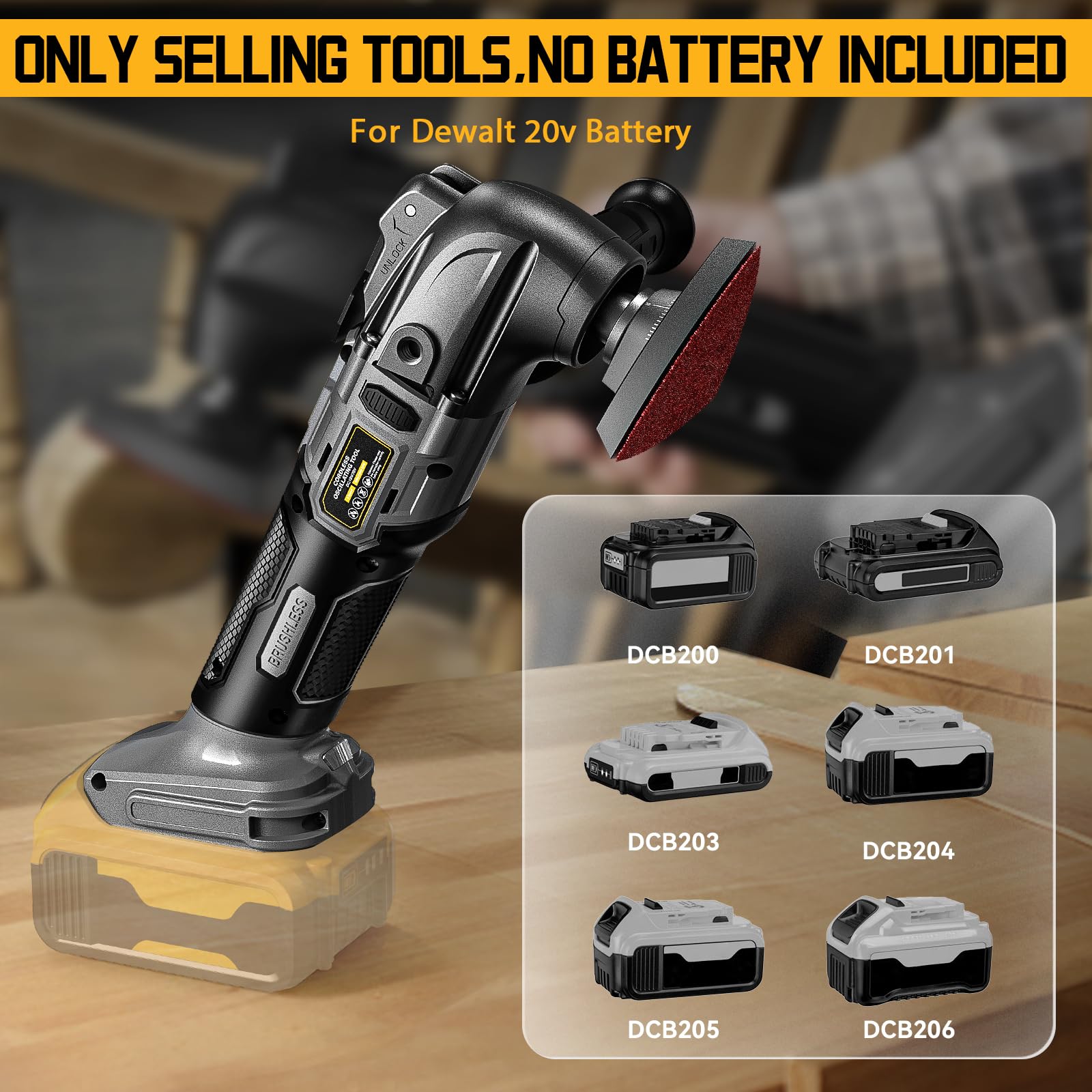 Cordless Oscillating Tool for Dewalt 20V Battery, Brushless-Motor Tool with Auxiliary Handle, 6 Variable Speed Oscillating Multi-Tool for Scraping, - WoodArtSupply