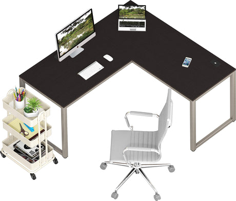 SHW Home Office 55"x60" Large L Shaped Corner Desk, 24" Deep, Espresso SHW
