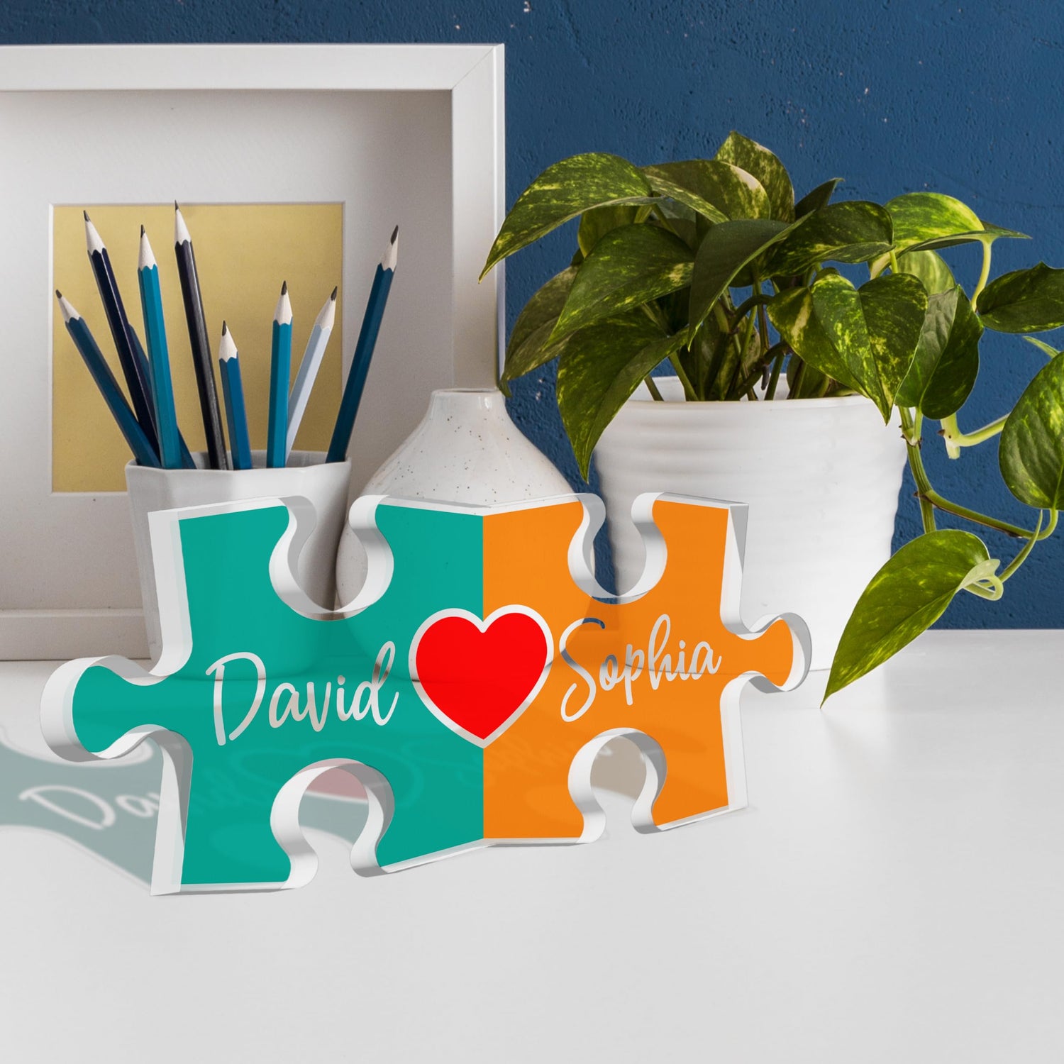 Personalized Puzzle Name Sign for Couples, Valentines Day Gifts for Her Him, 0.45in Thick Acrylic - Love Is The Piece That Holds Us Together, Amazing Items