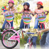 Bicycle Basket for Girls, Adjustable Front Handlebar Bike Basket with Bike Streamers Set Bell/Bicycle Windmill/Bicycle Wheel Beads DIY Bike Boltigen