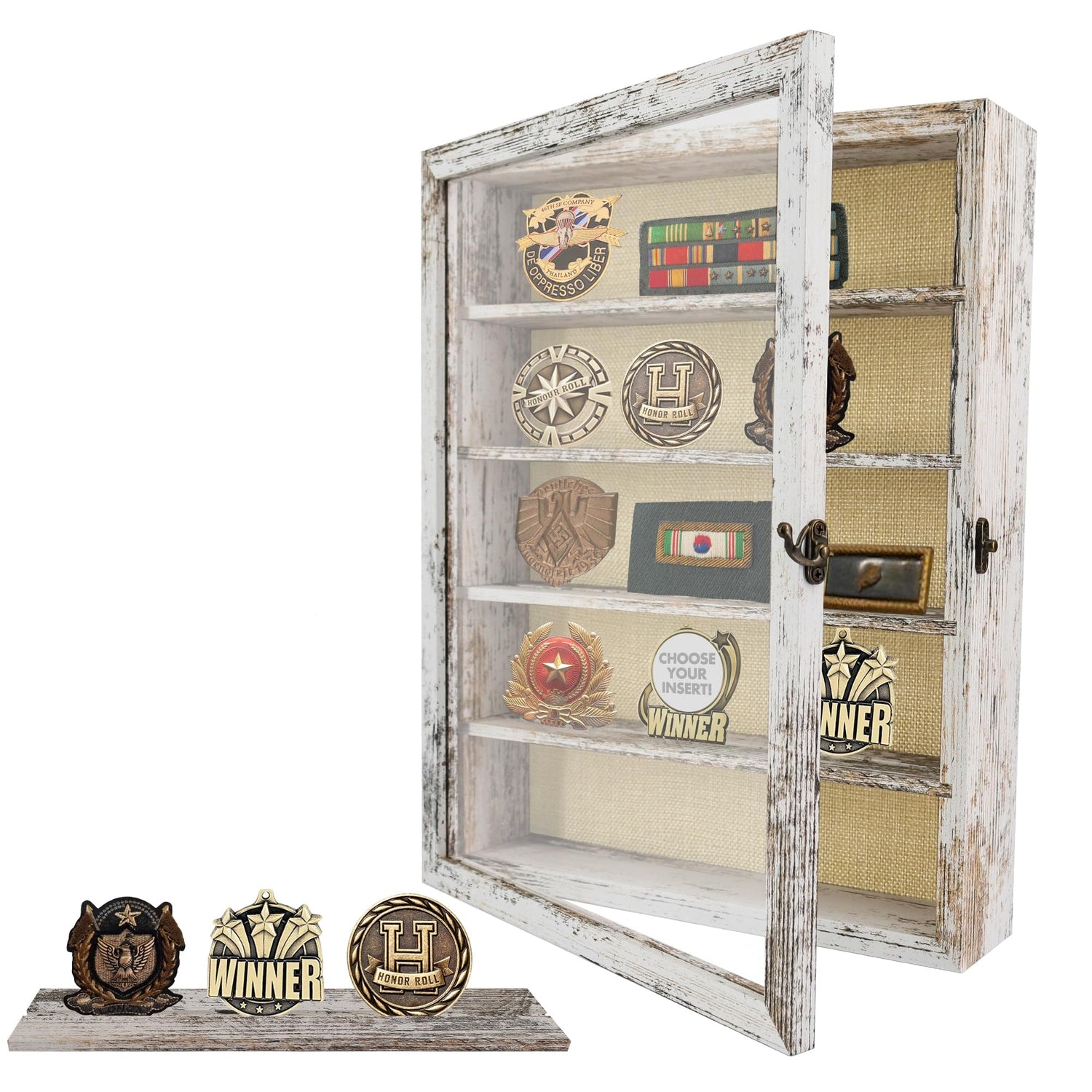 FramePro Shadow Box Frame with Removable Shelves, White 11x14 Deep Memory Box Display Case for Collectibles, Keepsake Coins Military Medals Pins FramePro